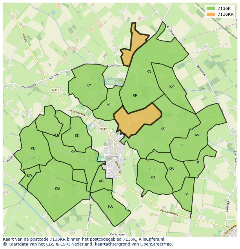 Afbeelding van het postcodegebied 7136 KR op de kaart.