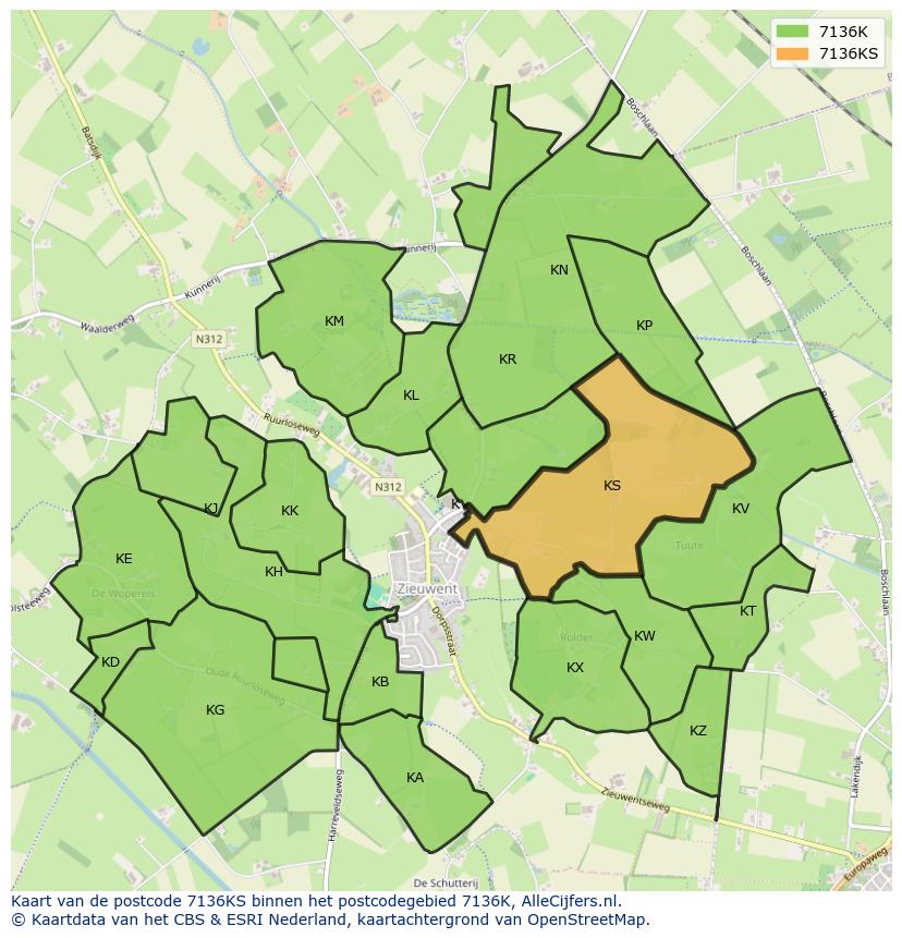 Afbeelding van het postcodegebied 7136 KS op de kaart.