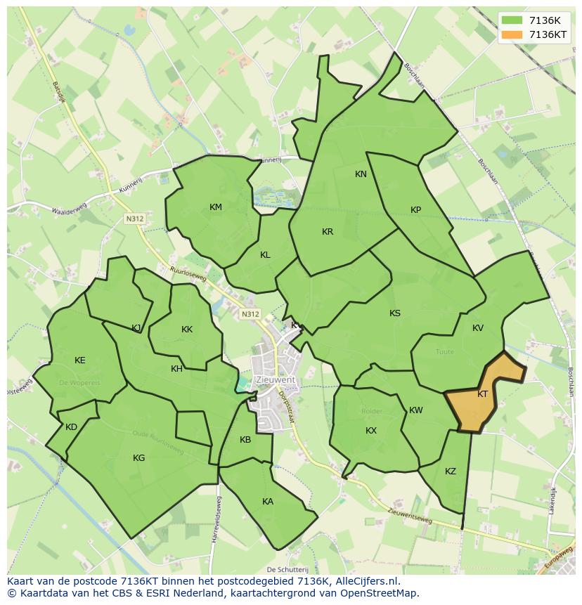 Afbeelding van het postcodegebied 7136 KT op de kaart.