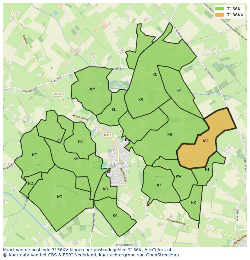 Afbeelding van het postcodegebied 7136 KV op de kaart.