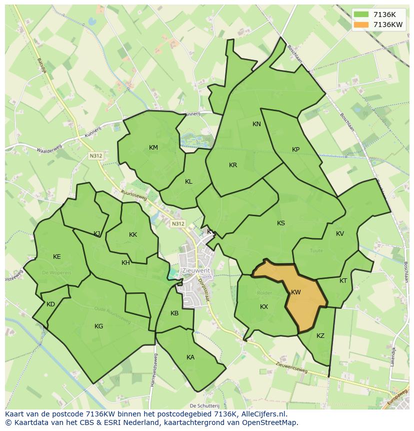 Afbeelding van het postcodegebied 7136 KW op de kaart.