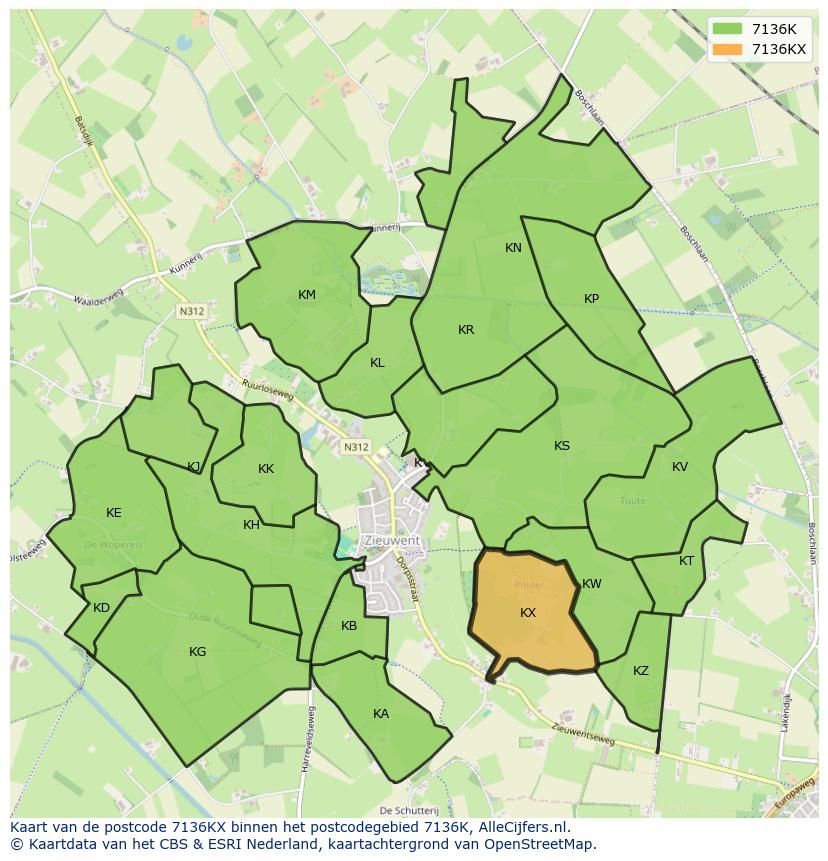Afbeelding van het postcodegebied 7136 KX op de kaart.