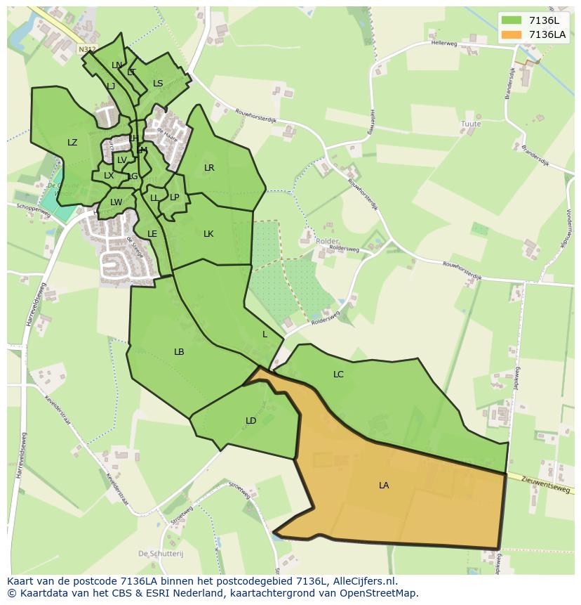 Afbeelding van het postcodegebied 7136 LA op de kaart.