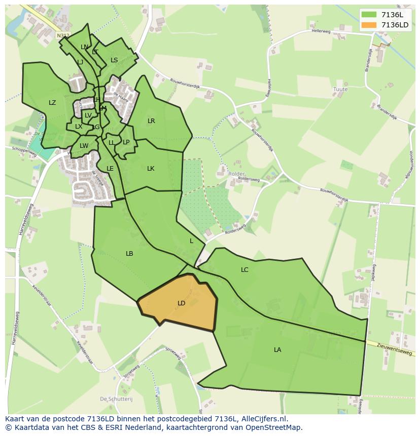 Afbeelding van het postcodegebied 7136 LD op de kaart.