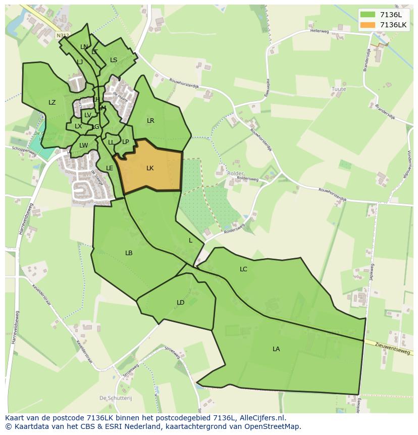 Afbeelding van het postcodegebied 7136 LK op de kaart.