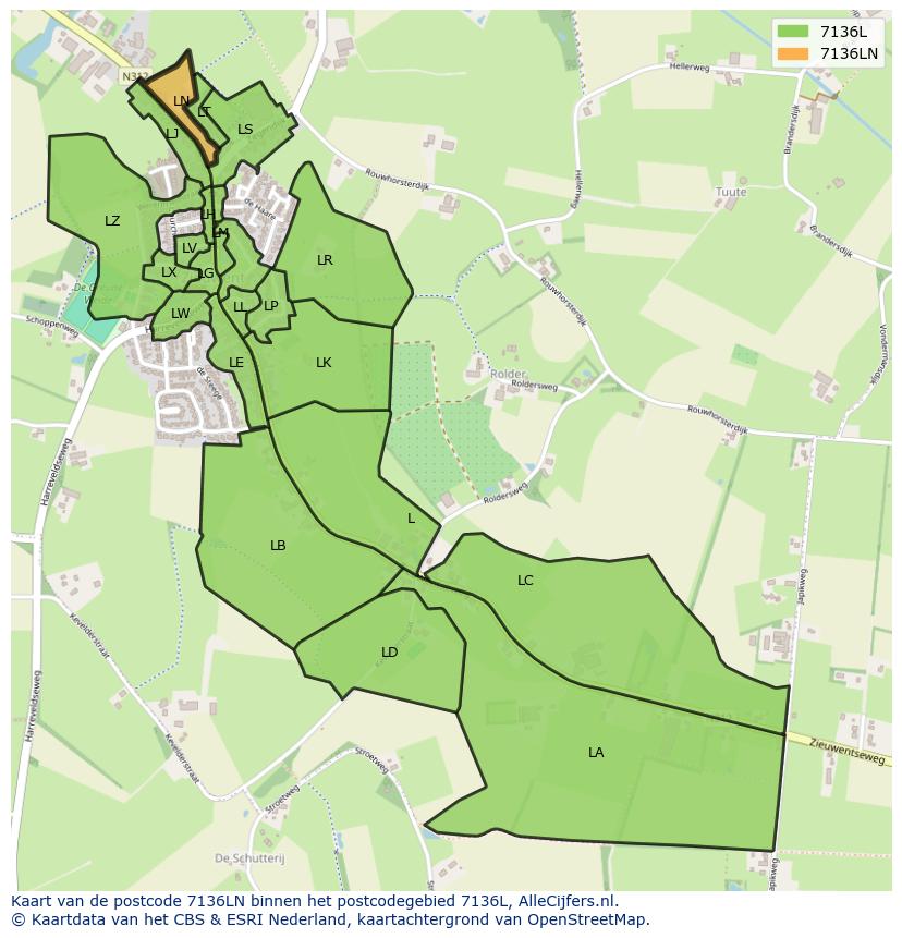 Afbeelding van het postcodegebied 7136 LN op de kaart.