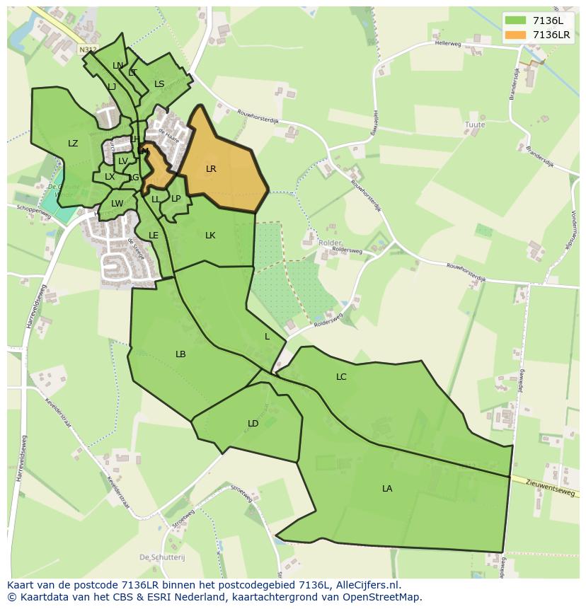 Afbeelding van het postcodegebied 7136 LR op de kaart.
