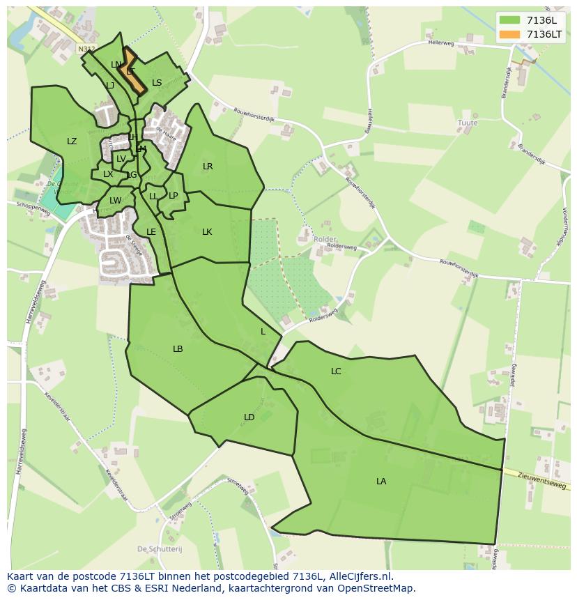 Afbeelding van het postcodegebied 7136 LT op de kaart.