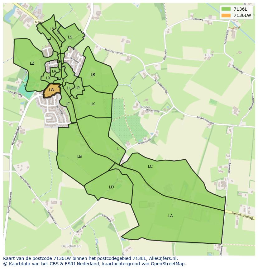 Afbeelding van het postcodegebied 7136 LW op de kaart.