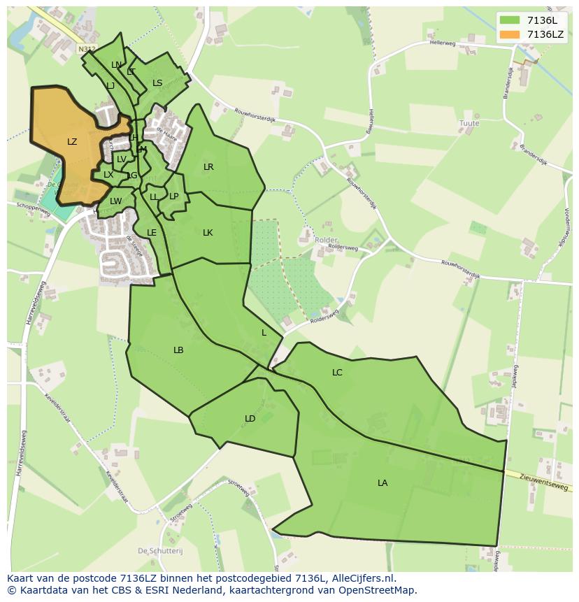 Afbeelding van het postcodegebied 7136 LZ op de kaart.