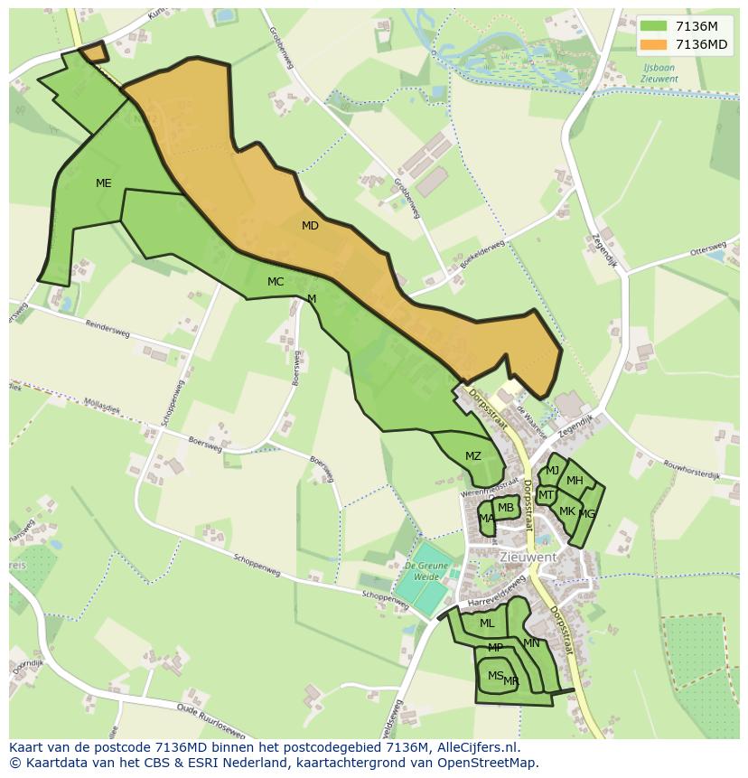 Afbeelding van het postcodegebied 7136 MD op de kaart.
