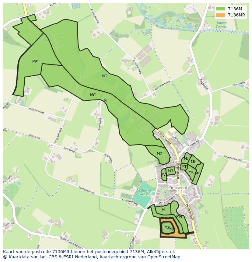 Afbeelding van het postcodegebied 7136 MR op de kaart.