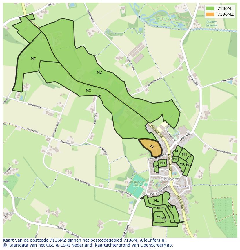 Afbeelding van het postcodegebied 7136 MZ op de kaart.