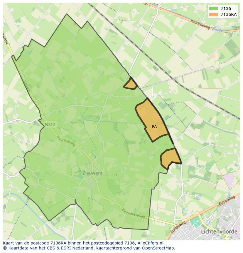 Afbeelding van het postcodegebied 7136 RA op de kaart.