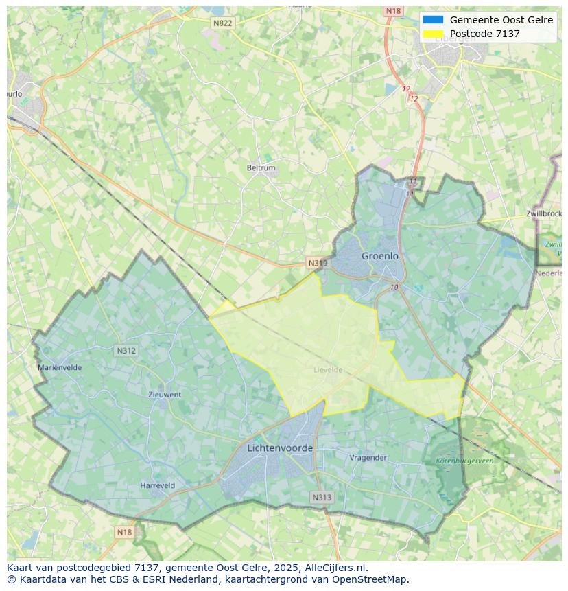 Afbeelding van het postcodegebied 7137 op de kaart.