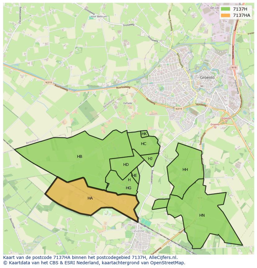 Afbeelding van het postcodegebied 7137 HA op de kaart.