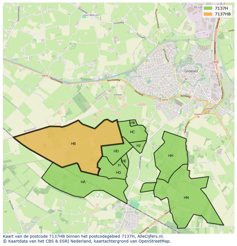 Afbeelding van het postcodegebied 7137 HB op de kaart.