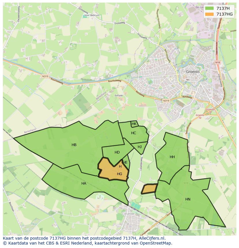 Afbeelding van het postcodegebied 7137 HG op de kaart.