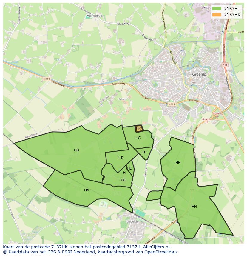Afbeelding van het postcodegebied 7137 HK op de kaart.