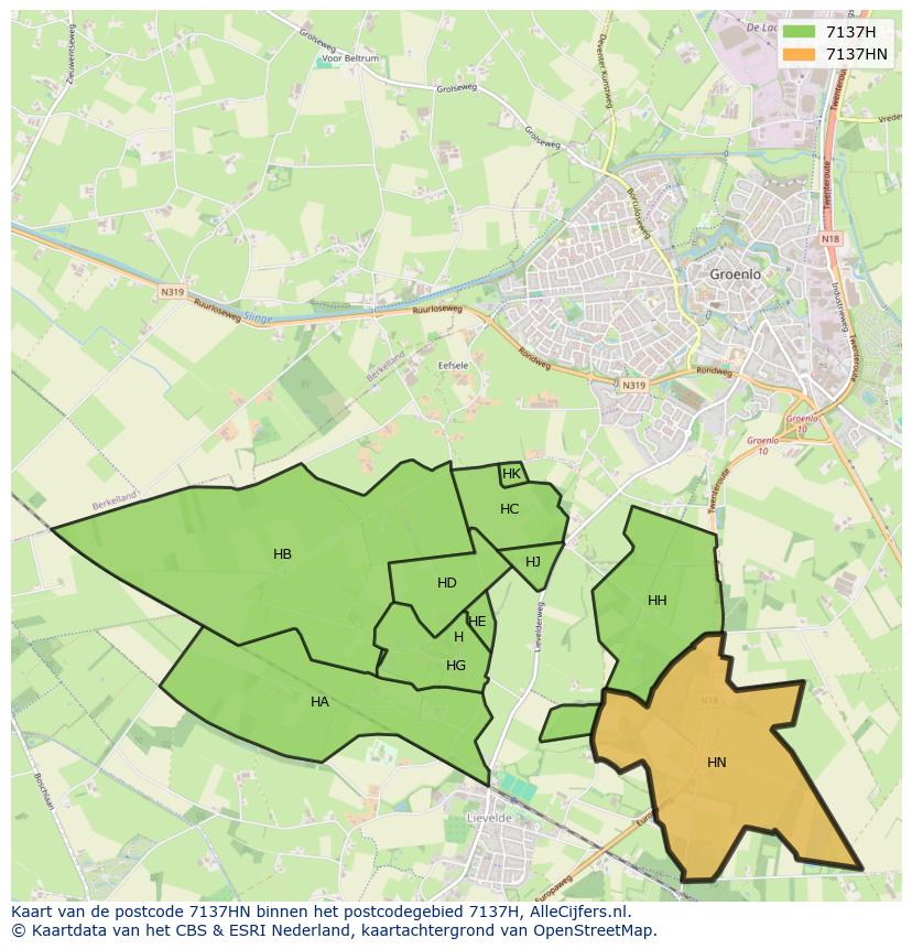 Afbeelding van het postcodegebied 7137 HN op de kaart.