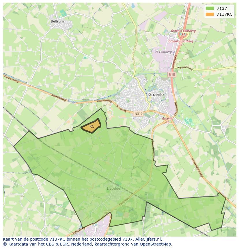 Afbeelding van het postcodegebied 7137 KC op de kaart.