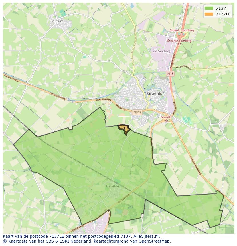Afbeelding van het postcodegebied 7137 LE op de kaart.