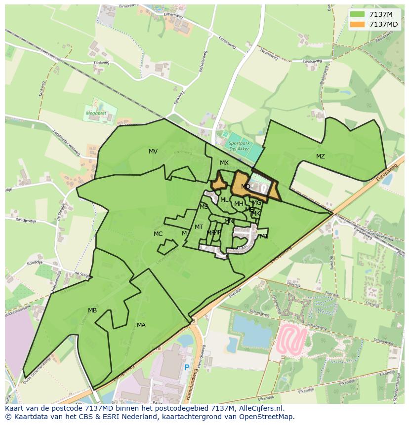 Afbeelding van het postcodegebied 7137 MD op de kaart.