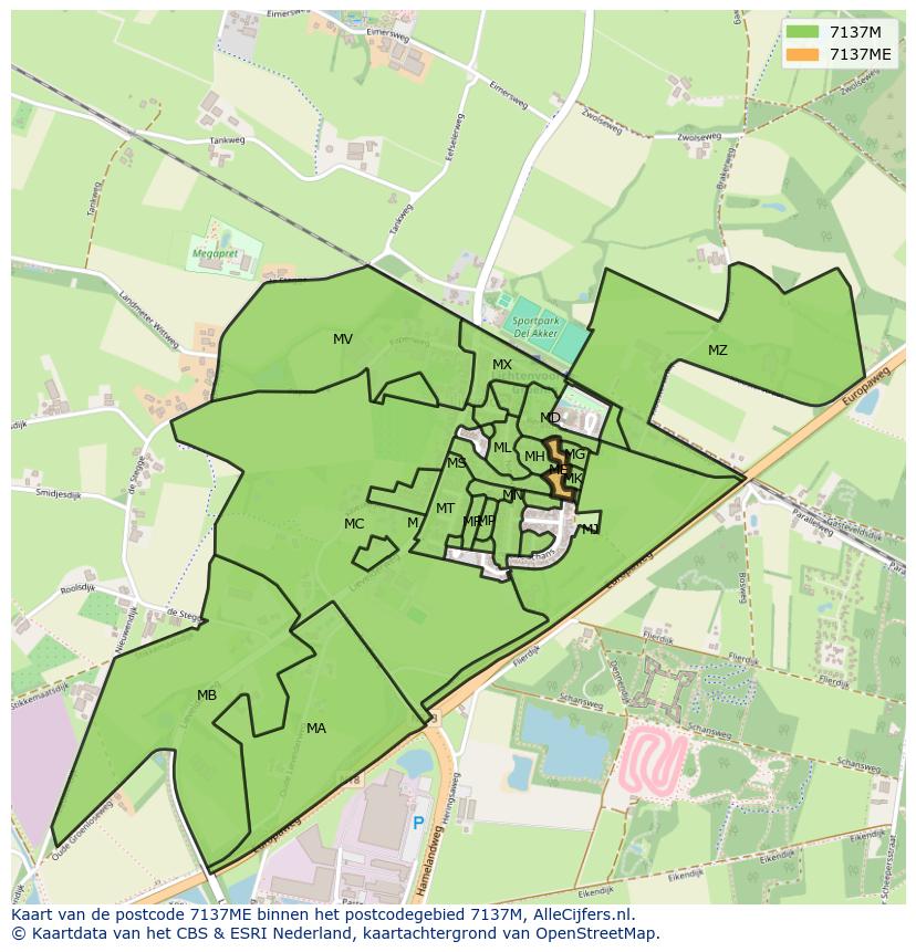 Afbeelding van het postcodegebied 7137 ME op de kaart.