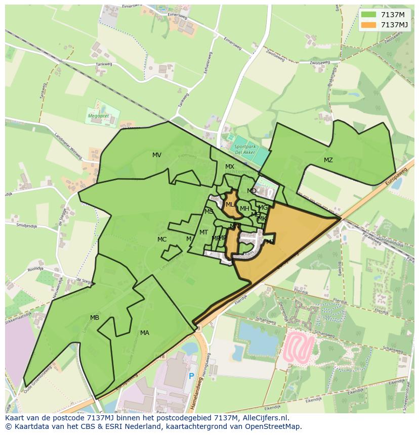 Afbeelding van het postcodegebied 7137 MJ op de kaart.