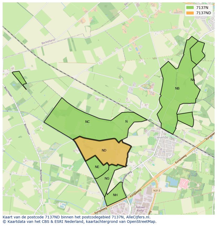 Afbeelding van het postcodegebied 7137 ND op de kaart.