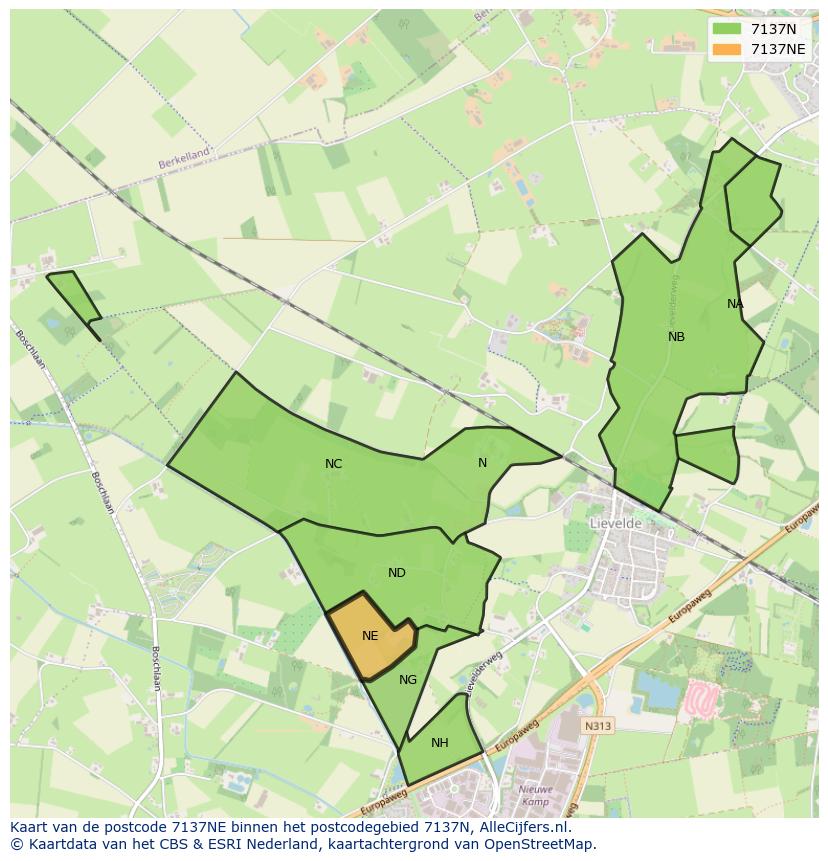 Afbeelding van het postcodegebied 7137 NE op de kaart.