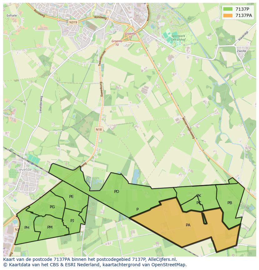 Afbeelding van het postcodegebied 7137 PA op de kaart.