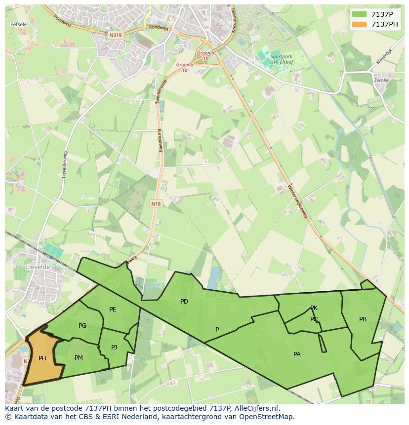 Afbeelding van het postcodegebied 7137 PH op de kaart.