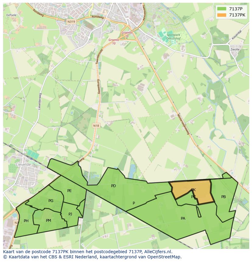 Afbeelding van het postcodegebied 7137 PK op de kaart.