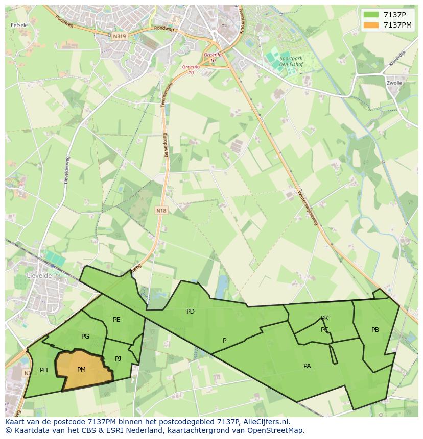 Afbeelding van het postcodegebied 7137 PM op de kaart.