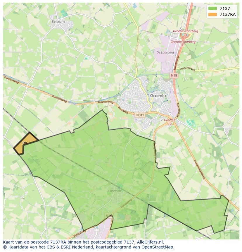 Afbeelding van het postcodegebied 7137 RA op de kaart.