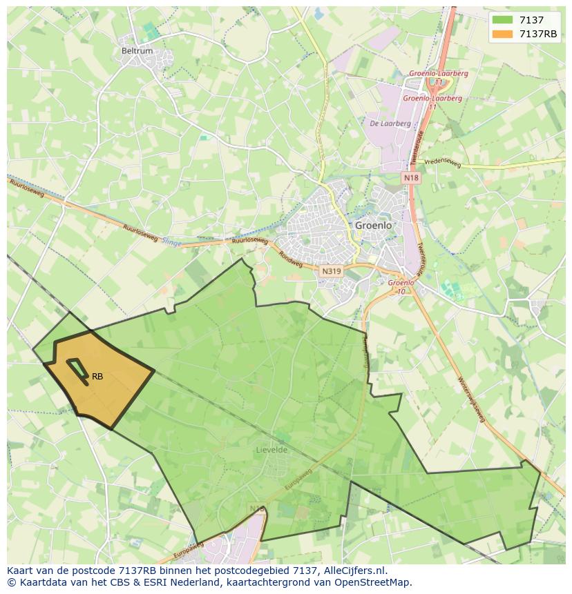 Afbeelding van het postcodegebied 7137 RB op de kaart.