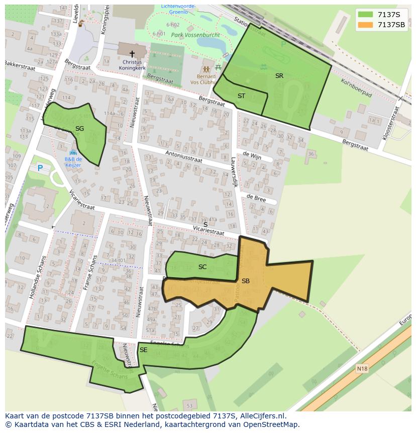 Afbeelding van het postcodegebied 7137 SB op de kaart.