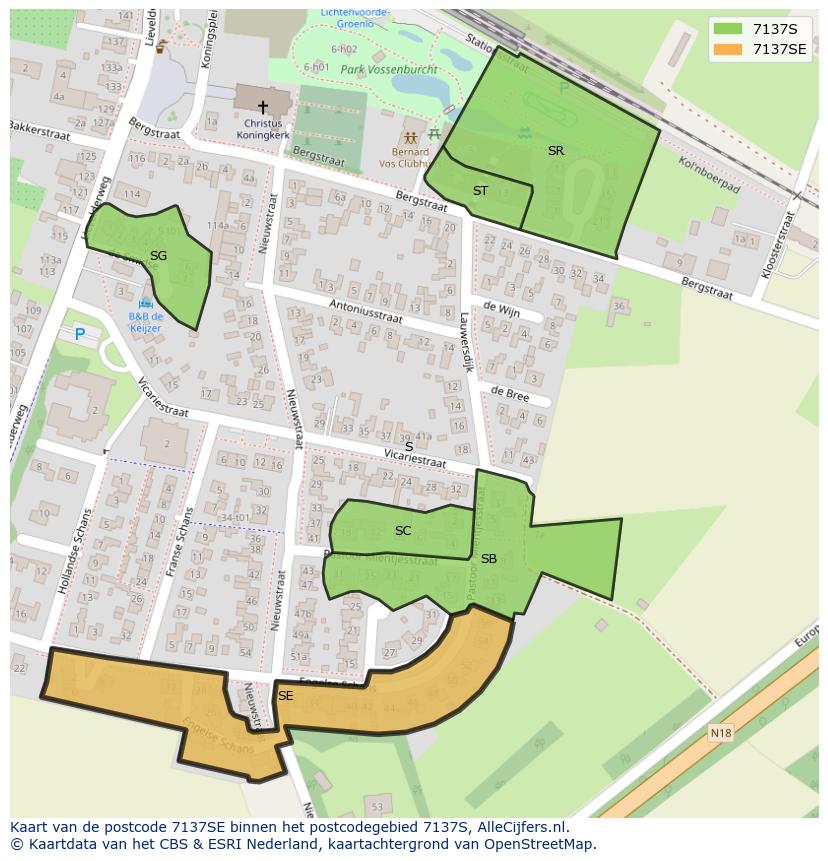 Afbeelding van het postcodegebied 7137 SE op de kaart.