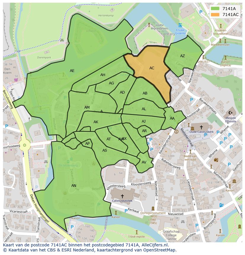 Afbeelding van het postcodegebied 7141 AC op de kaart.