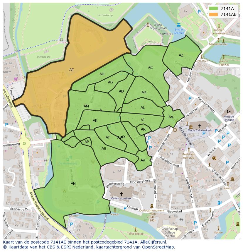 Afbeelding van het postcodegebied 7141 AE op de kaart.