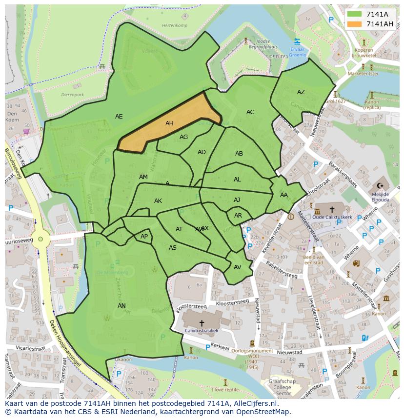 Afbeelding van het postcodegebied 7141 AH op de kaart.