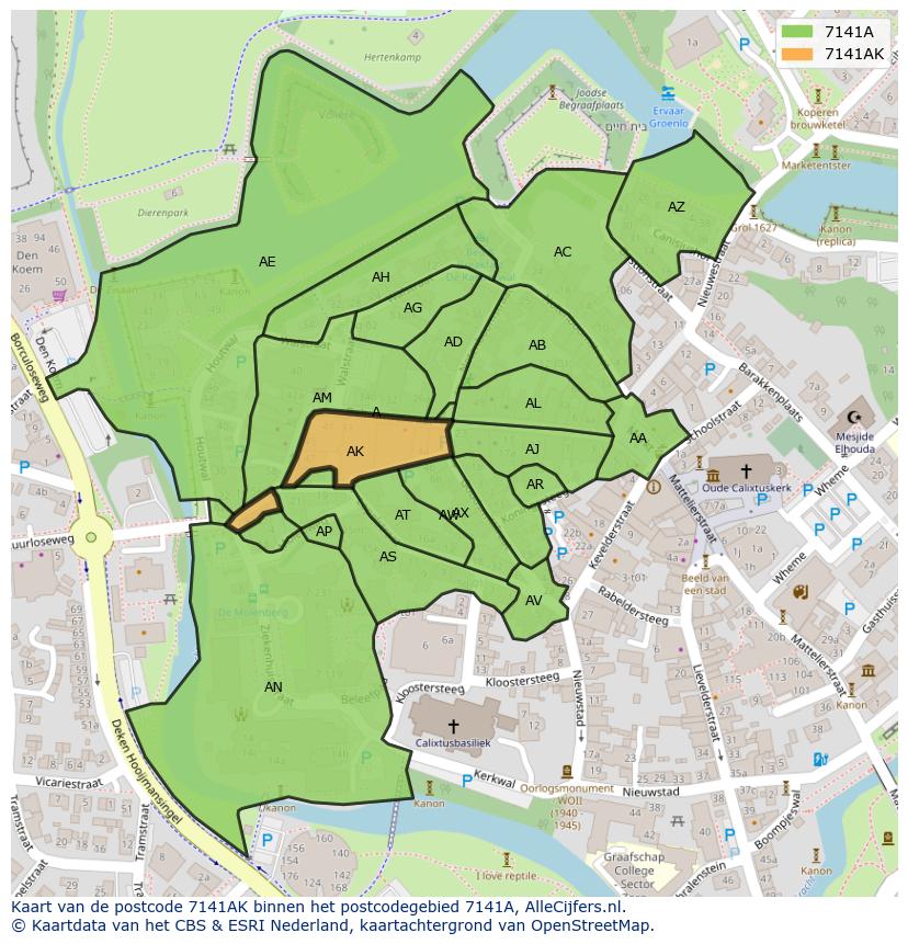 Afbeelding van het postcodegebied 7141 AK op de kaart.