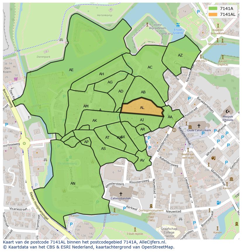 Afbeelding van het postcodegebied 7141 AL op de kaart.