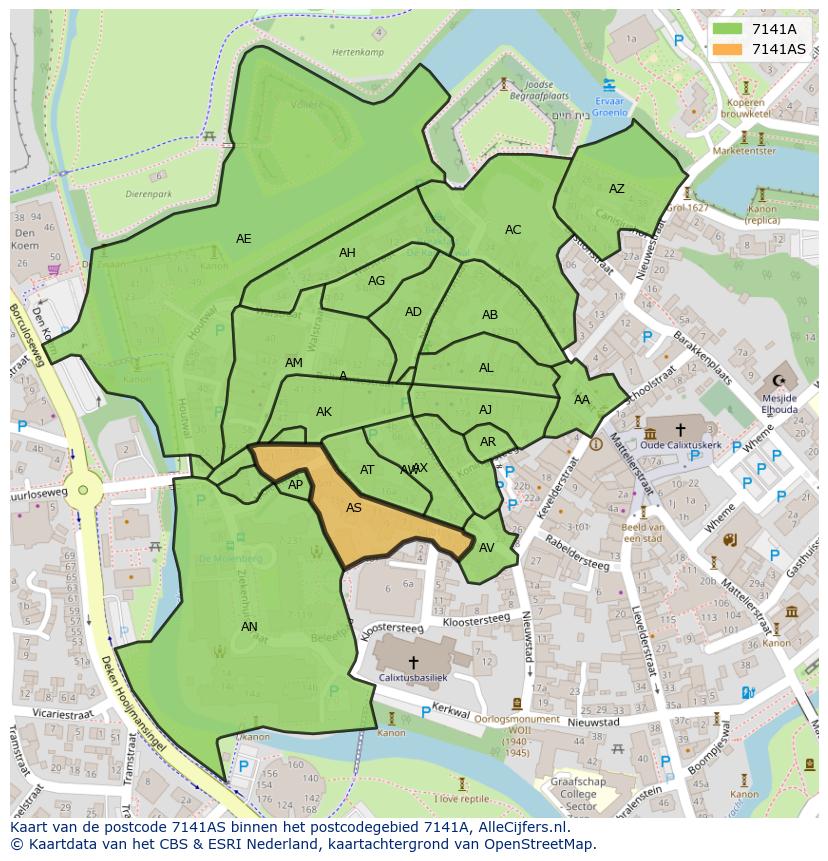 Afbeelding van het postcodegebied 7141 AS op de kaart.