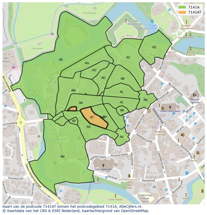 Afbeelding van het postcodegebied 7141 AT op de kaart.