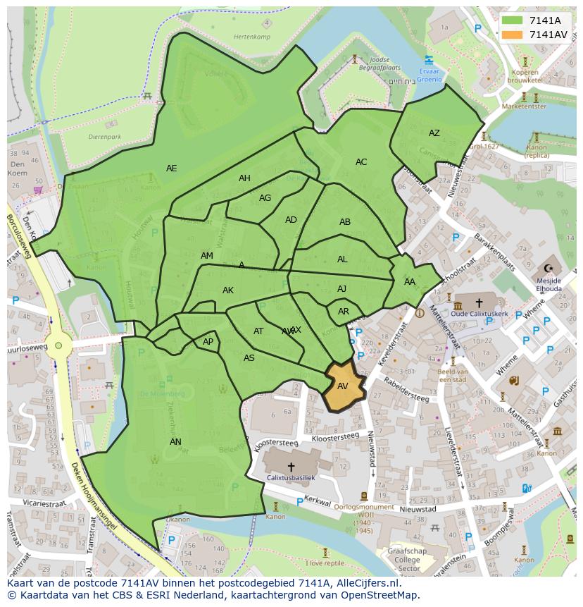 Afbeelding van het postcodegebied 7141 AV op de kaart.
