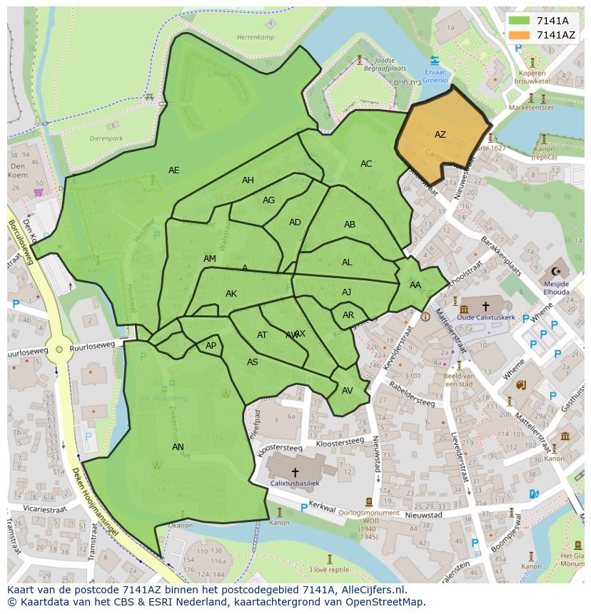 Afbeelding van het postcodegebied 7141 AZ op de kaart.