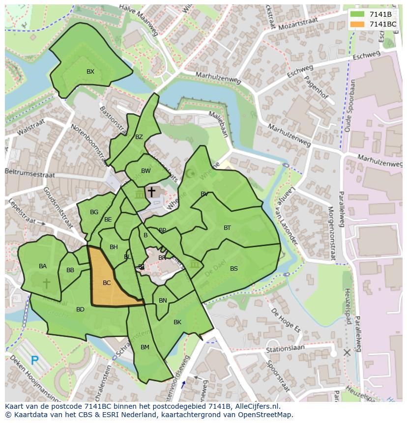 Afbeelding van het postcodegebied 7141 BC op de kaart.
