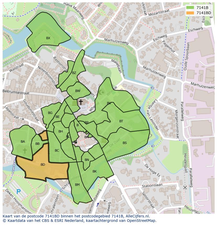Afbeelding van het postcodegebied 7141 BD op de kaart.